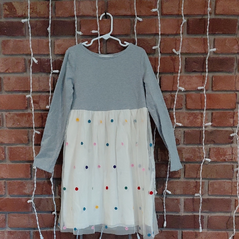 Hanna Andersson Gray and White Dress with Multicolor Dots